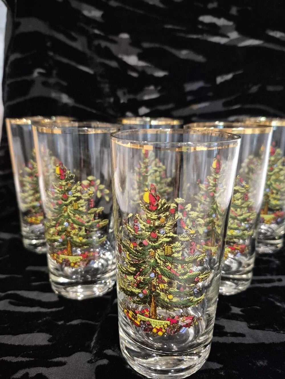 Vintage 1980s - 1990s Spode Christmas Tree 14oz Highball Glasses - Set of 6